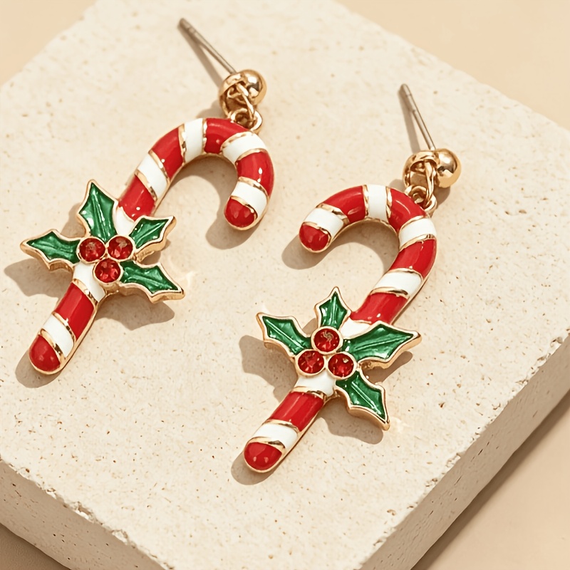 European American Christmas Crutch Earrings, Stylish Design